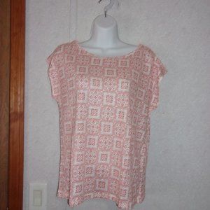 Ann Taylor (New with Tags) Linen  Orange & White Design Short Sleeve Top Size M